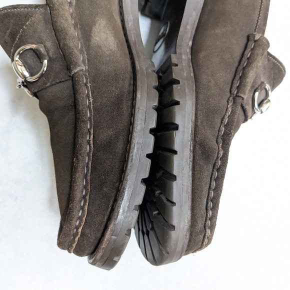 Gucci Horsebit Loafers Brown Suede Men 11.5 Leather Rubber - Picture 9 of 16